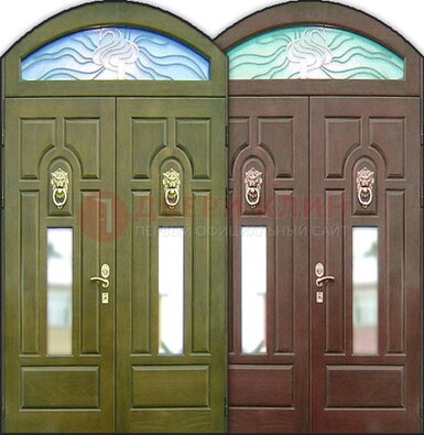 Стальная арочная дверь со стеклом ДА-17 для монолитного дома в Железнодорожном