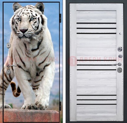 Стальная дверь с фотопечатью тигра ДФ-12 в Железнодорожном