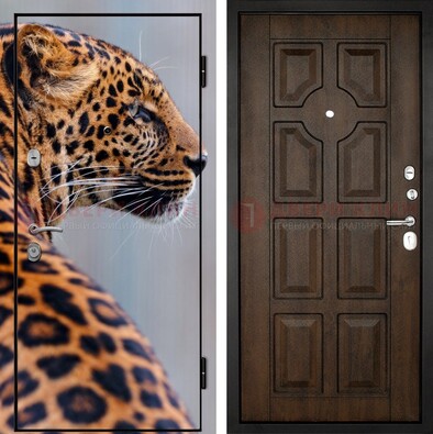 Металлическая дверь с фотопечатью леопарда ДФ-26 в Железнодорожном