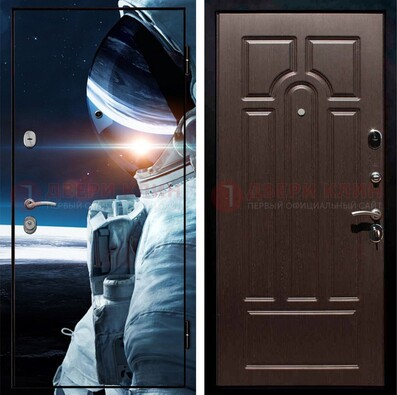 Стальная дверь с фотопечатью космонавта ДФ-4 в Железнодорожном