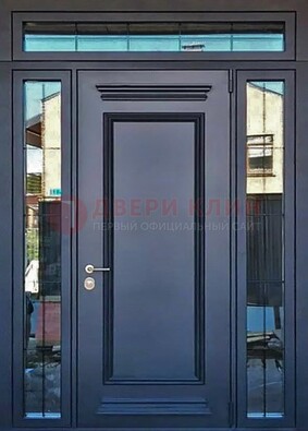 Черная металлическая дверь с фрамугой и филенкой ДФГ-19 в Железнодорожном