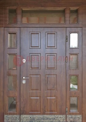 Стальная дверь МДФ со стеклом и фрамугами для дома ДФГ-29 в Железнодорожном