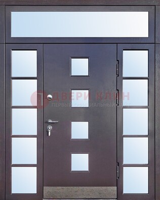 Современная железная дверь со стеклом и фрамугами ДФГ-4 в Железнодорожном