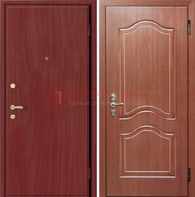 Красная металлическая дверь с ламинатом МДФ внутри ДЛ-8 в Железнодорожном