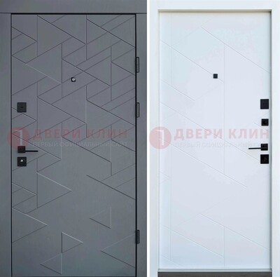 Серая металлическая дверь МДФ с узором  ДМ-224 в Железнодорожном