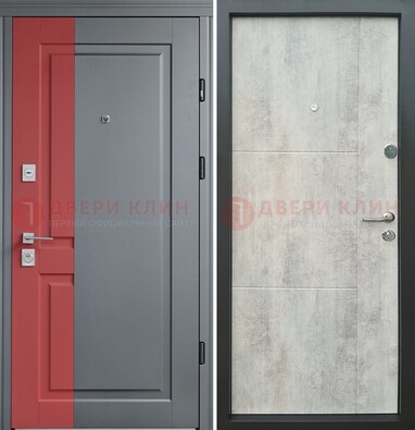 Серая с красной полосой металлическая дверь МДФ ДМ-245 в Железнодорожном