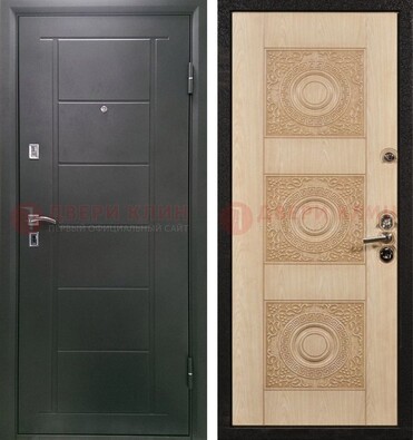 Темная железная дверь с МДФ в квартиру ДМ-344 в Железнодорожном