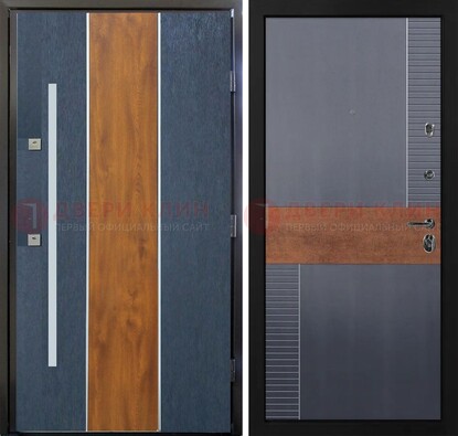 Темная металлическая дверь МДФ со вставками ДМ-411 в Железнодорожном