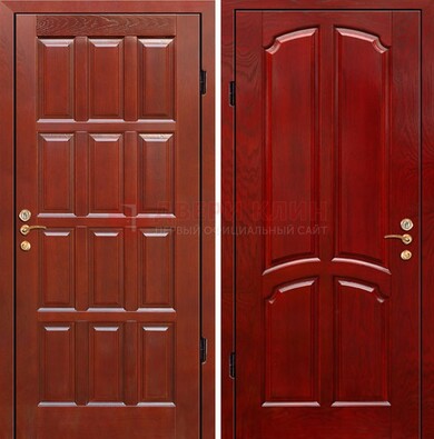 Красная металлическая дверь с массивом дуба ДМД-15 в Железнодорожном