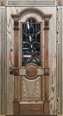 Железная дверь с массивом дуба со стеклом и ковкой ДМД-47 в Железнодорожном