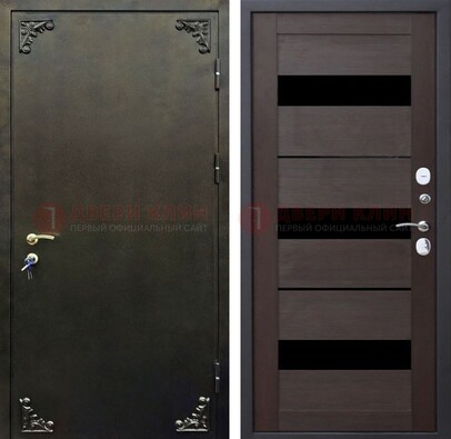 Темная входная дверь с порошковым покрытием и МДФ со стеклом ДП-236 в Железнодорожном