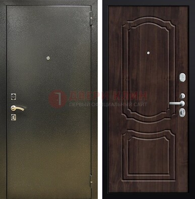 Темно-серая железная дверь с порошковым покрытием и коричневой МДФ ДП-288 в Железнодорожном
