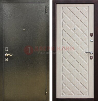 Темно-серая железная дверь с порошковым покрытием и филенчатой МДФ ДП-289 в Железнодорожном