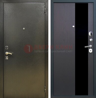 Входная темная дверь с порошковым покрытием и МДФ со стеклом ДП-294 в Железнодорожном
