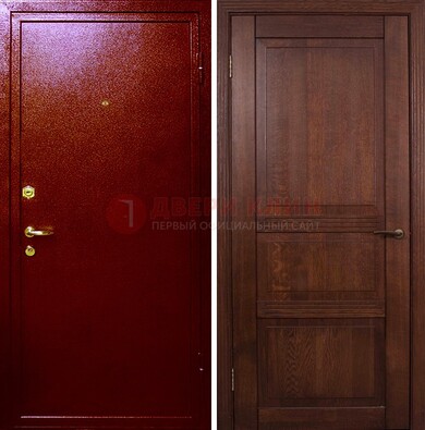Красная железная дверь с порошковым окрасом ДП-58 в Железнодорожном
