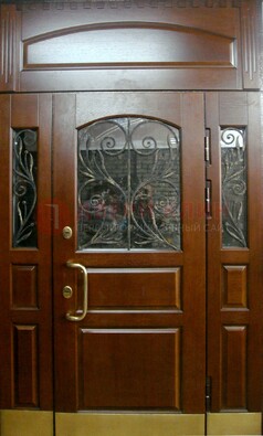 Стальная парадная дверь со вставками из стекла и ковки ДПР-30 в коттедж в Железнодорожном