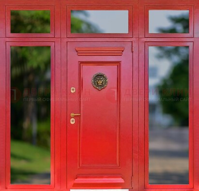 Красная парадная дверь для частного дома ДПР-88 в Железнодорожном