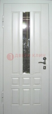 Белая металлическая дверь со стеклом ДС-1 в загородный дом в Железнодорожном