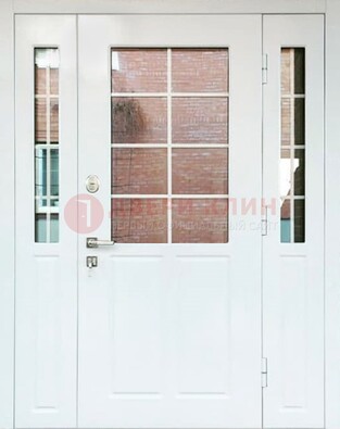 Белая стальная дверь со стеклом и фрамугами ДС-27 в Железнодорожном