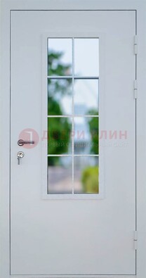 Белая железная дверь порошок со стеклом ДС-31 в Железнодорожном