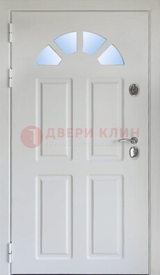 Белая стальная дверь МДФ со стеклом для дома ДС-37 в Железнодорожном