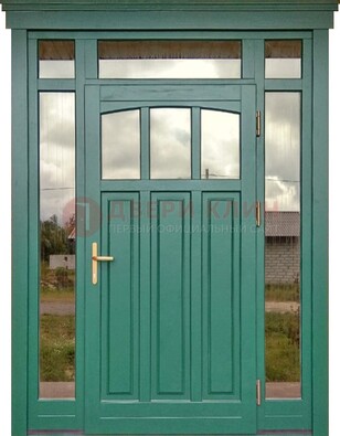 Зеленая металлическая дверь МДФ со стеклом ДС-43 в Железнодорожном
