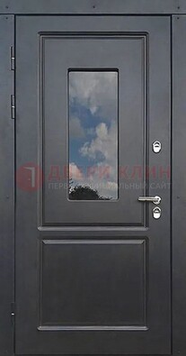 Чёрная металлическая дверь со стеклом ДС-77 в Железнодорожном