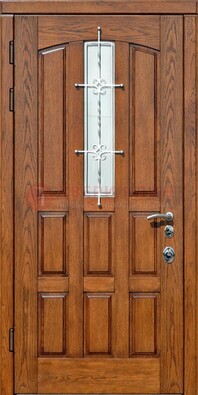 Стальная дверь со стеклом и ковкой для частного дома ДСК-192 в Кубинке