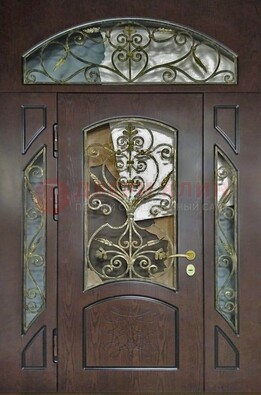 Входная дверь Винорит со стеклом и ковкой и фрамугами ДСК-213 в Железнодорожном