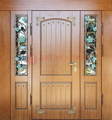 Железная дверь Винорит со стеклом и ковкой лозы ДСК-236 в Железнодорожном