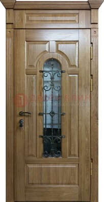 Металлическая дверь массив со стеклом и ковкой для дома ДСК-246 в Железнодорожном