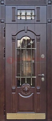 Металлическая дверь массив со стеклом и ковкой с фрамугой ДСК-249 в Железнодорожном