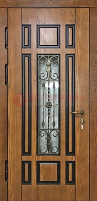 Двухцветная железная дверь Винорит со стеклом и ковкой ДСК-264 в Железнодорожном