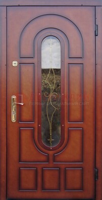Яркая металлическая дверь Винорит со стеклом и ковкой ДСК-268 в Железнодорожном