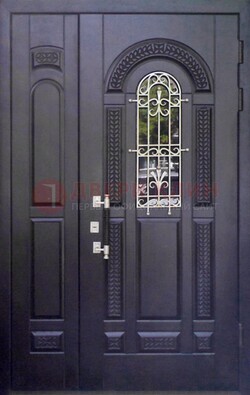 Входная дверь Винорит со стеклом и ковкой с узором ДСК-270 в Железнодорожном