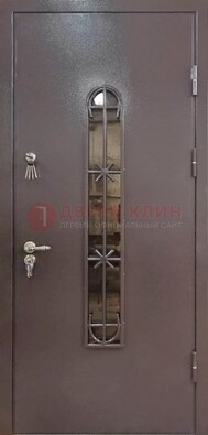 Металлическая дверь Порошок с небольшим стеклом и ковкой ДСК-282 в Железнодорожном