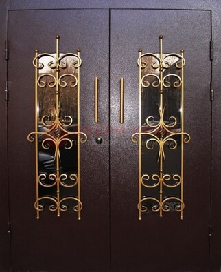 Металлическая дверь с ковкой и остеклением ДСК-49 в Железнодорожном