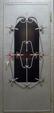 Железная дверь со стеклом и ковкой ДСК-74 для каркасного дома в Железнодорожном