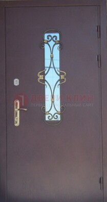 Металлическая дверь со стеклом и ковкой ДСК-77 в Железнодорожном
