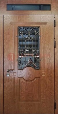 Металлическая входная дверь со стеклом и ковкой для дома ДСК-96 в Железнодорожном