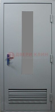 Серая металлическая техническая дверь с декоративной вставкой ДТ-14 в Железнодорожном