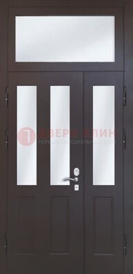 Черная тамбурная дверь со стеклянными вставками ДТМ-38 в Железнодорожном