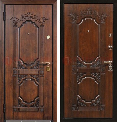 Коричневая железная дверь с виноритом и узором ДВТ-211 в Железнодорожном