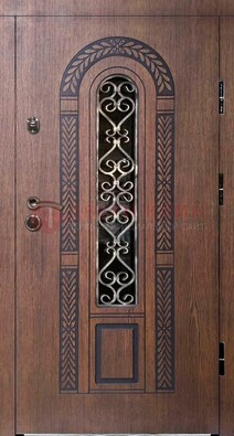 Стальная коричневая дверь с виноритом и МДФ ДВТ-81 в Железнодорожном