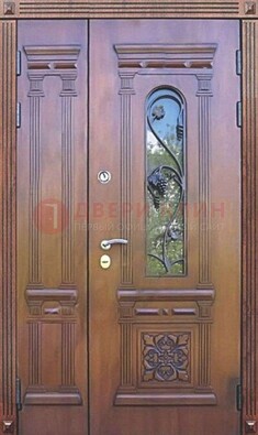 Железная коричневая филенчатая дверь с виноритом и МДФ ДВТ-85 в Железнодорожном