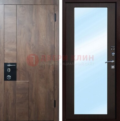 Коричневая металлическая дверь c МДФ с зеркалом ДЗ-106 в Железнодорожном