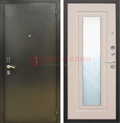 Входная темная дверь c порошковым покрытием и МДФ Белый дуб и зеркалом ДЗ-112 в Железнодорожном