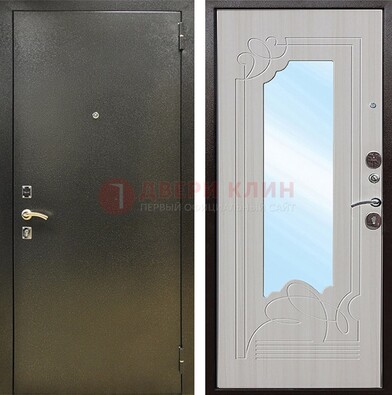 Входная темно-серая дверь c порошковым покрытием и МДФ с резьбой и зеркалом ДЗ-113 в Железнодорожном