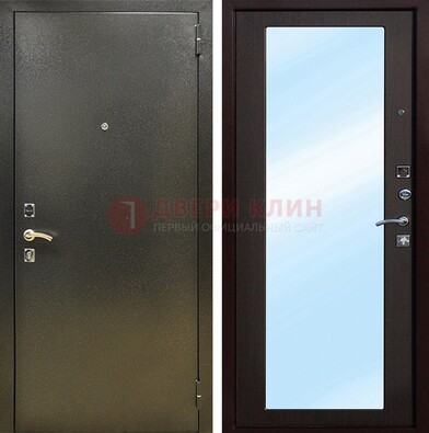 Входная темно-серая дверь c порошковым покрытием и МДФ с зеркалом ДЗ-114 в Железнодорожном