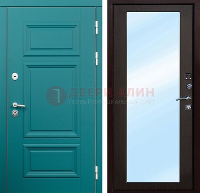 Зеленая входная дверь терморазрыв c виноритом и МДФ с зеркалом ДЗ-122 в Железнодорожном